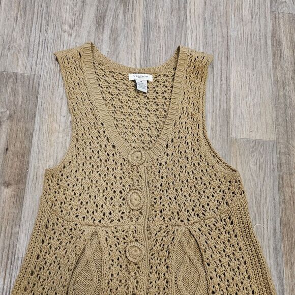 Vertigo Paris Sweater Vest Womens Size M Beige Wool Cable Knit Cottagecore Boho - Picture 2 of 9